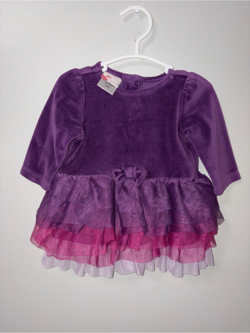 Holiday Editions Purple Velour Long Sleeve Ruffle Tulle Dress ‘11 Christmas 0-3M